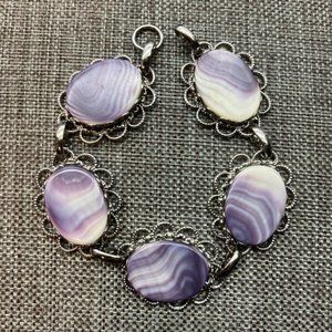 Purple Cream Oval Bracelets Silver Filagree Youth Child Small Retro Soft Girl